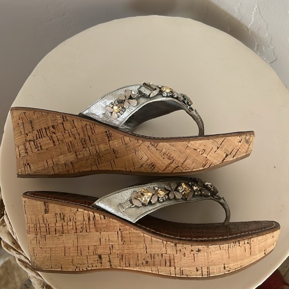 Sam Edelman silver with crystal embellishments platform sandal Sz 8.5 - Picture 4 of 7